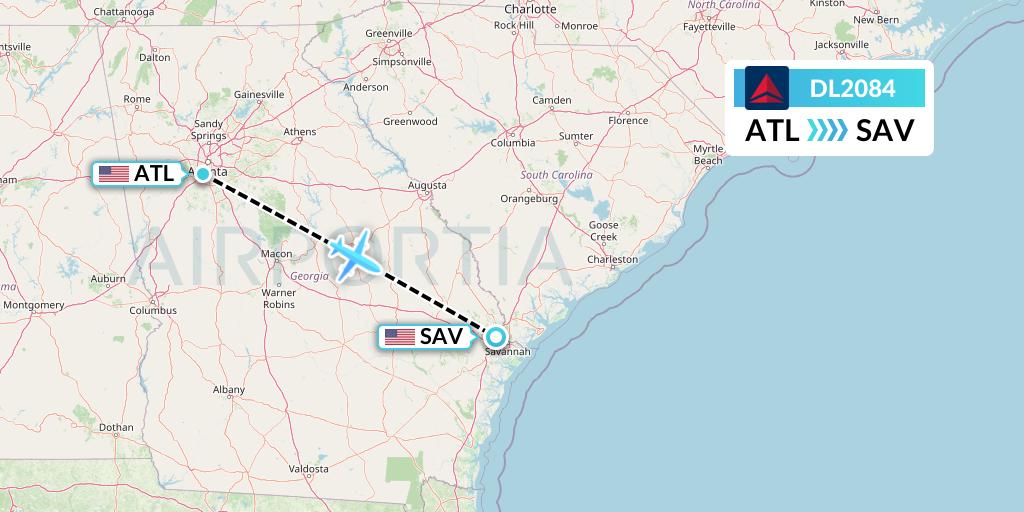DL2084 Delta Air Lines Flight Map: Atlanta to Savannah