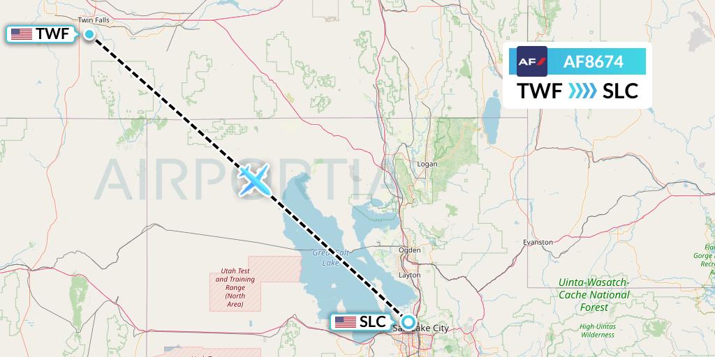 AF8674 Air France Flight Map: Twin Falls to Salt Lake City