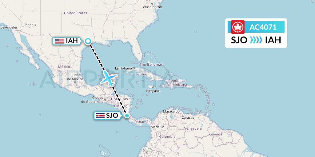 AC4071 Air Canada Flight Map: San Jose to Houston