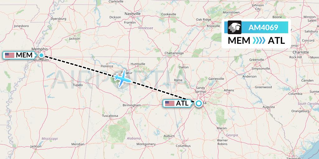 AM4069 Aeromexico Flight Map: Memphis to Atlanta