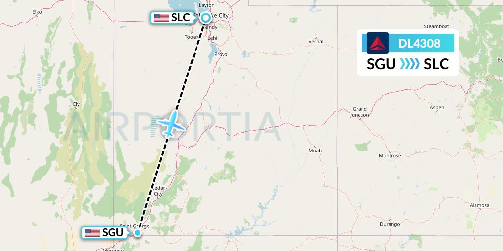 DL4308 Delta Air Lines Flight Map: St. George to Salt Lake City