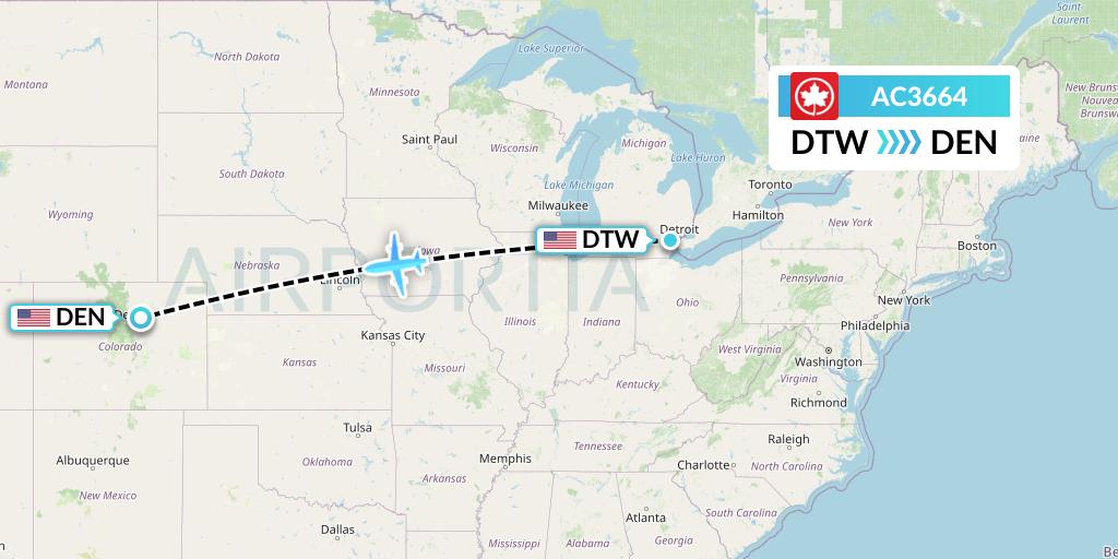 AC3664 Air Canada Flight Map: Detroit to Denver