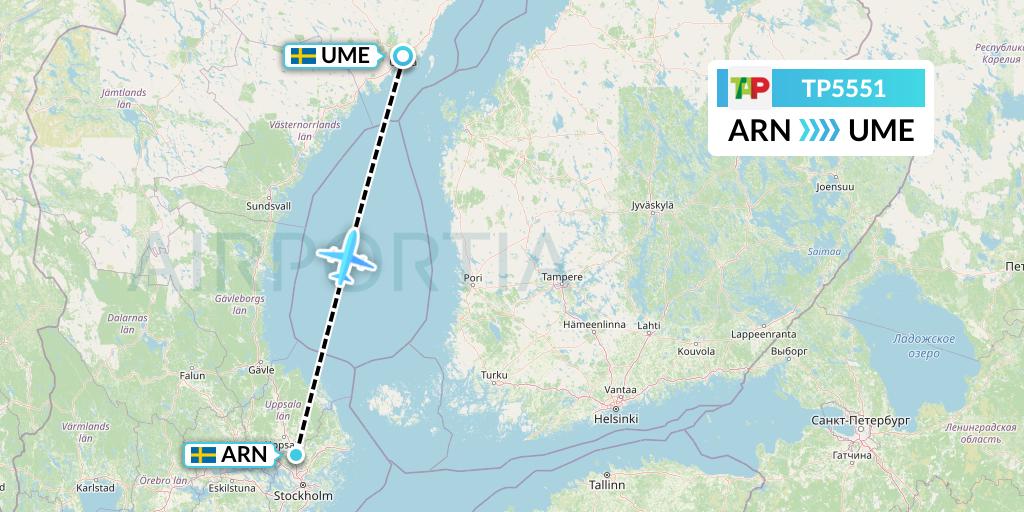 TP5551 TAP Portugal Flight Map: Stockholm to Umea