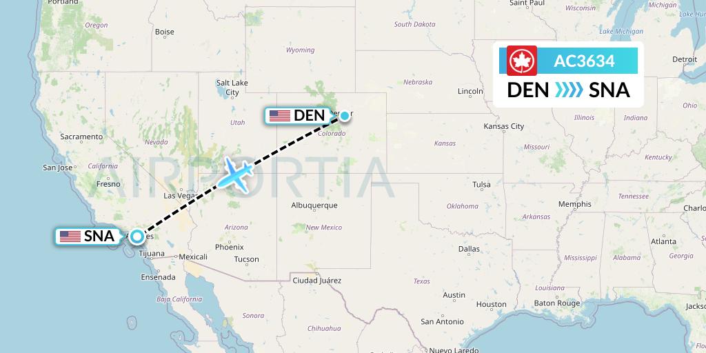 AC3634 Air Canada Flight Map: Denver to Orange County