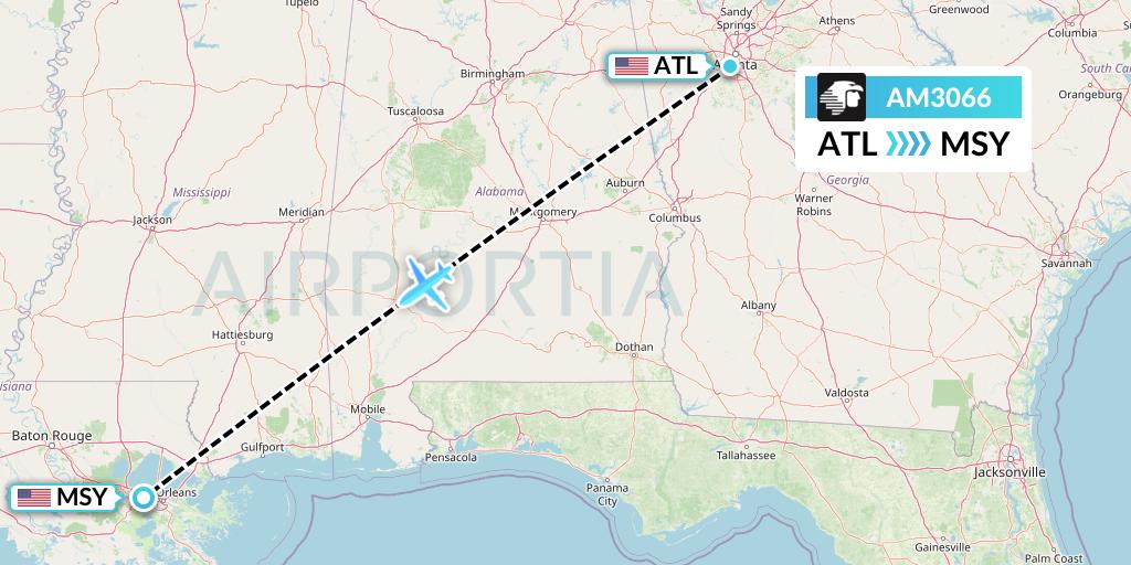 AM3066 Aeromexico Flight Map: Atlanta to New Orleans