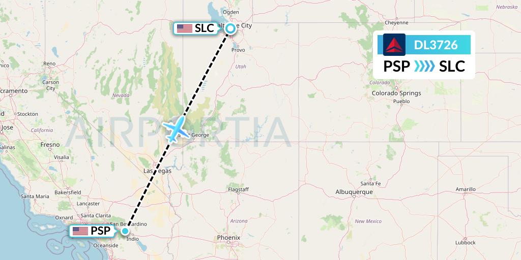 DL3726 Delta Air Lines Flight Map: Palm Springs to Salt Lake City