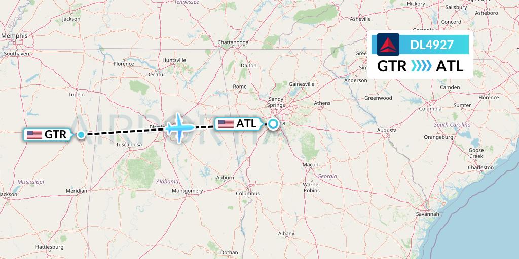 DL4927 Delta Air Lines Flight Map: Golden Triangle to Atlanta