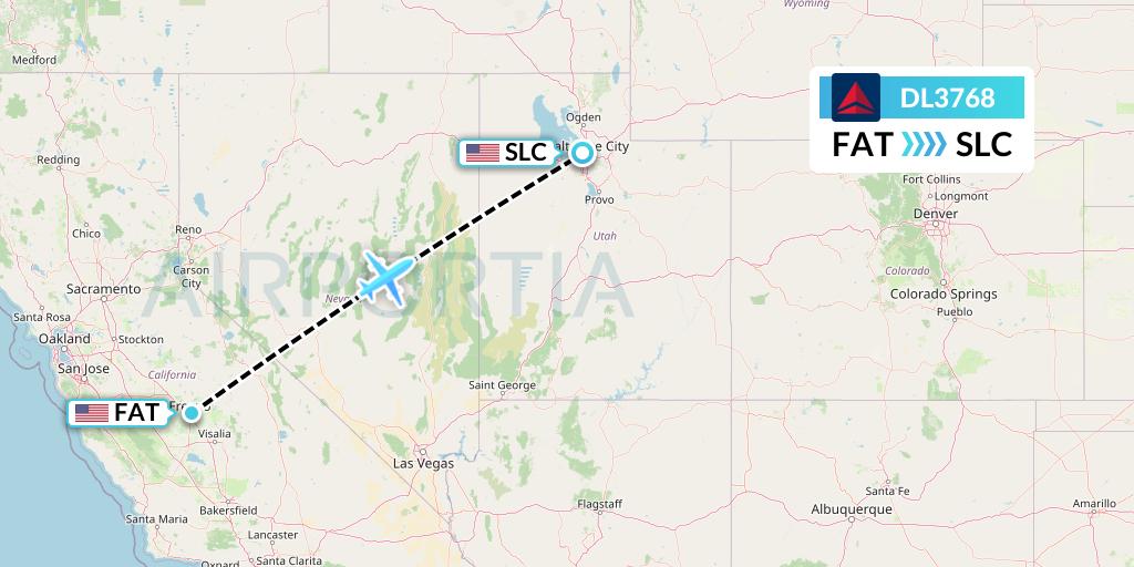 DL3768 Delta Air Lines Flight Map: Fresno to Salt Lake City