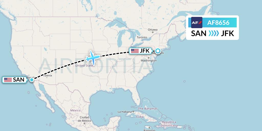 AF8656 Air France Flight Map: San Diego to New York