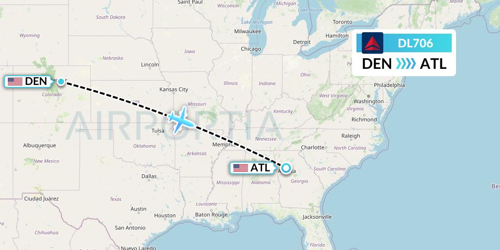 DL706 Delta Air Lines Flight Map: Denver to Atlanta