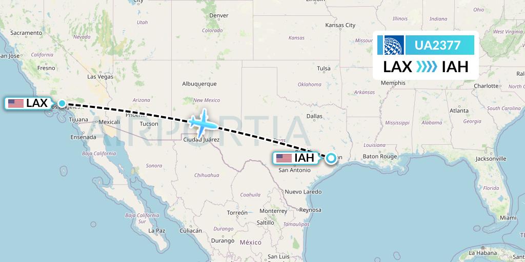 UA2377 United Airlines Flight Map: Los Angeles to Houston