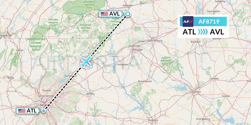 AF8719 Air France Flight Map: Atlanta to Asheville