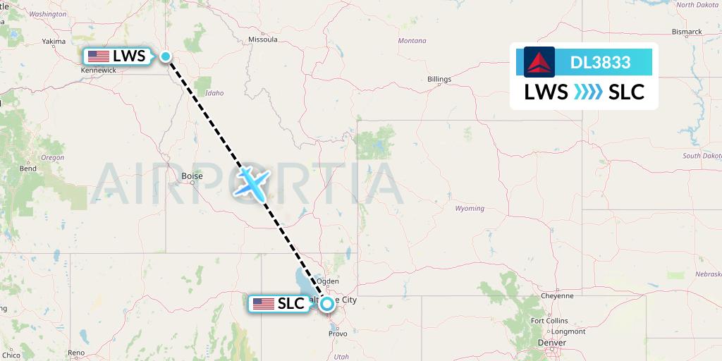 DL3833 Delta Air Lines Flight Map: Lewiston to Salt Lake City