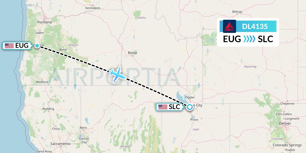 DL4135 Delta Air Lines Flight Map: Eugene to Salt Lake City