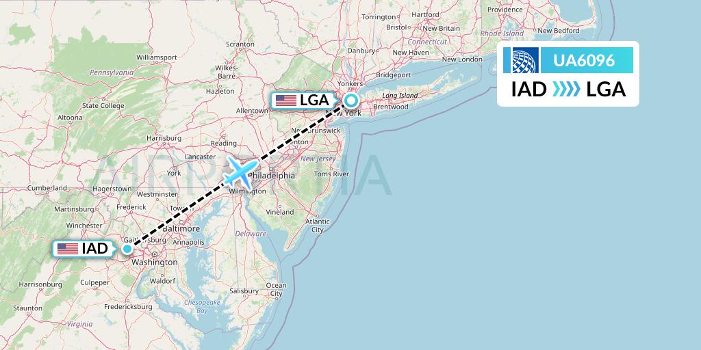 UA6096 United Airlines Flight Map: Washington to New York