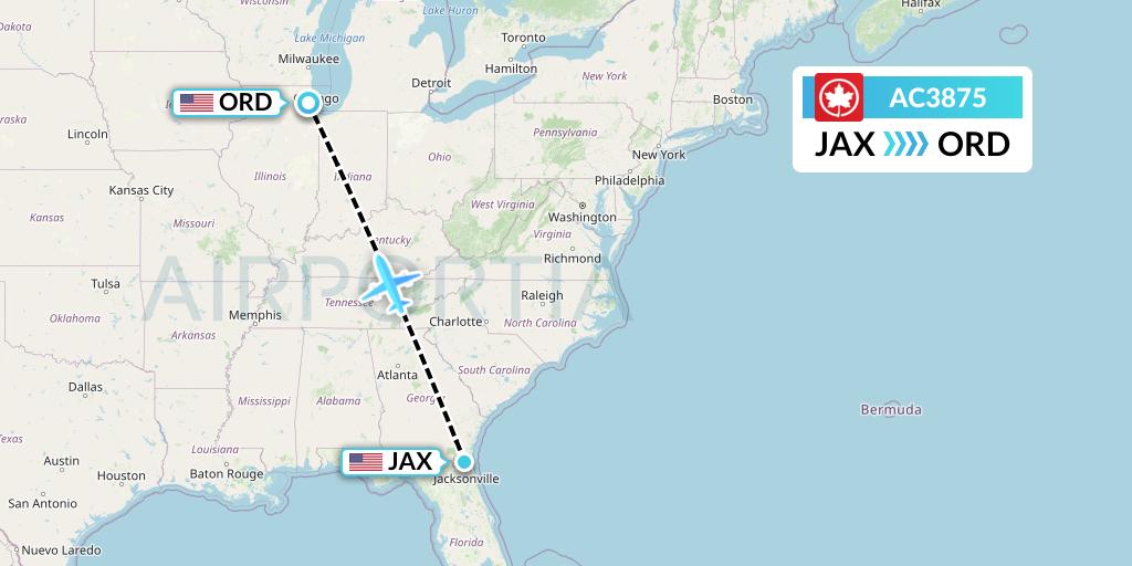 AC3875 Air Canada Flight Map: Jacksonville to Chicago