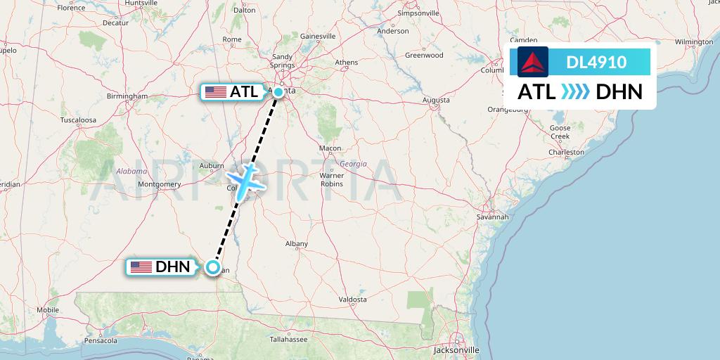 DL4910 Delta Air Lines Flight Map: Atlanta to Dothan