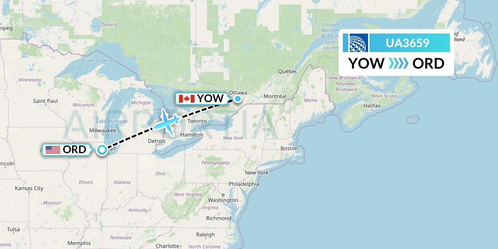 UA3659 United Airlines Flight Map: Ottawa to Chicago
