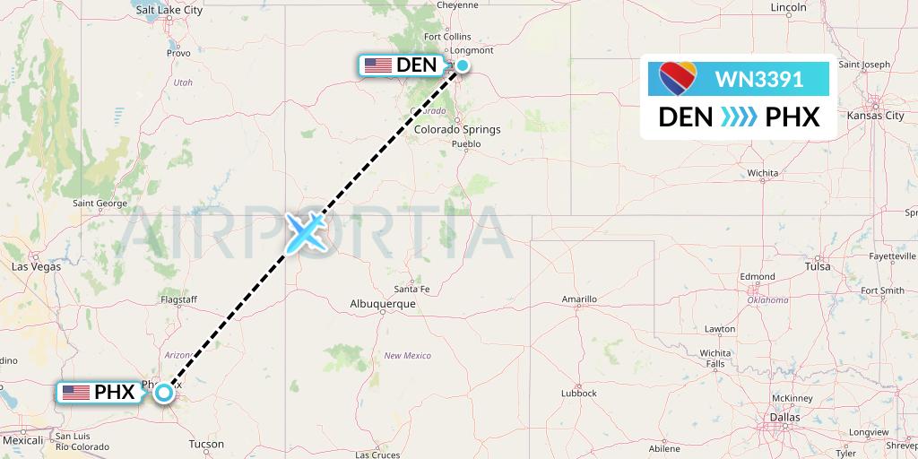 WN3391 Southwest Airlines Flight Map: Denver to Phoenix