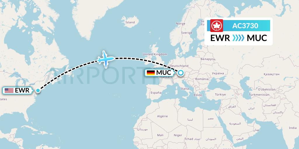 AC3730 Air Canada Flight Map: New York to Munich