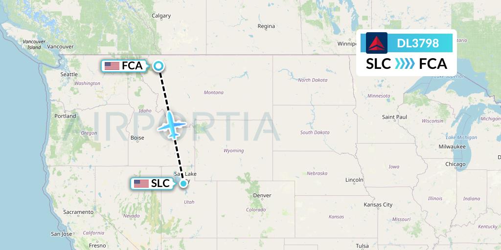 DL3798 Delta Air Lines Flight Map: Salt Lake City to Kalispell
