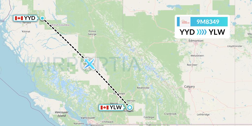 9M8349 Central Mountain Air Flight Map: Smithers to Kelowna
