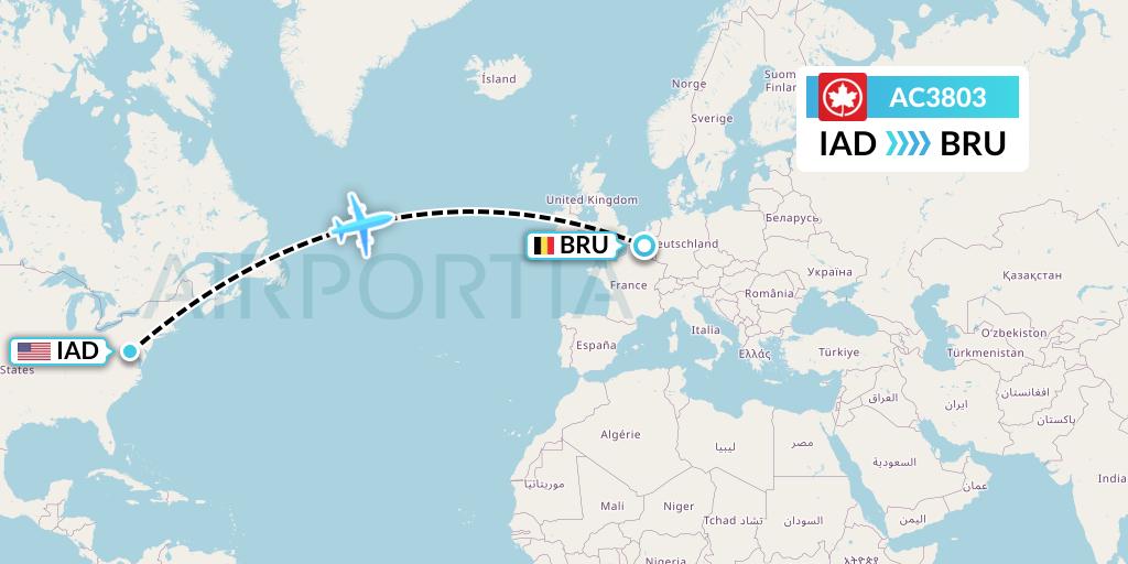 AC3803 Air Canada Flight Map: Washington to Brussels