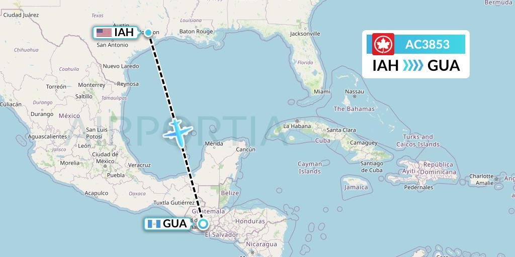 AC3853 Air Canada Flight Map: Houston to Guatemala City
