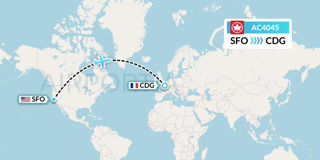 AC4045 Air Canada Flight Map: San Francisco to Paris