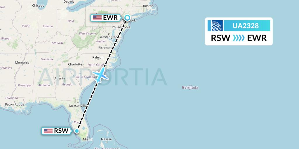UA2328 United Airlines Flight Map: Fort Myers to New York