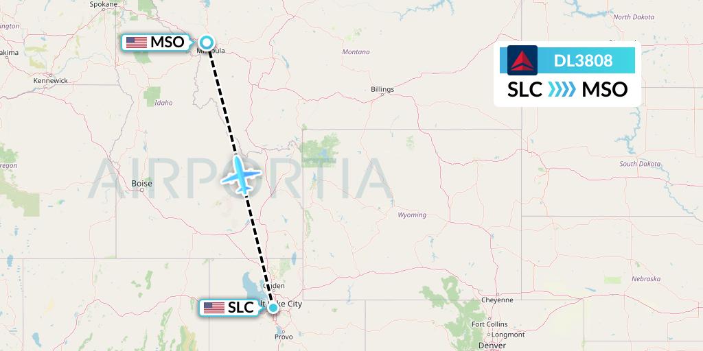 DL3808 Delta Air Lines Flight Map: Salt Lake City to Missoula