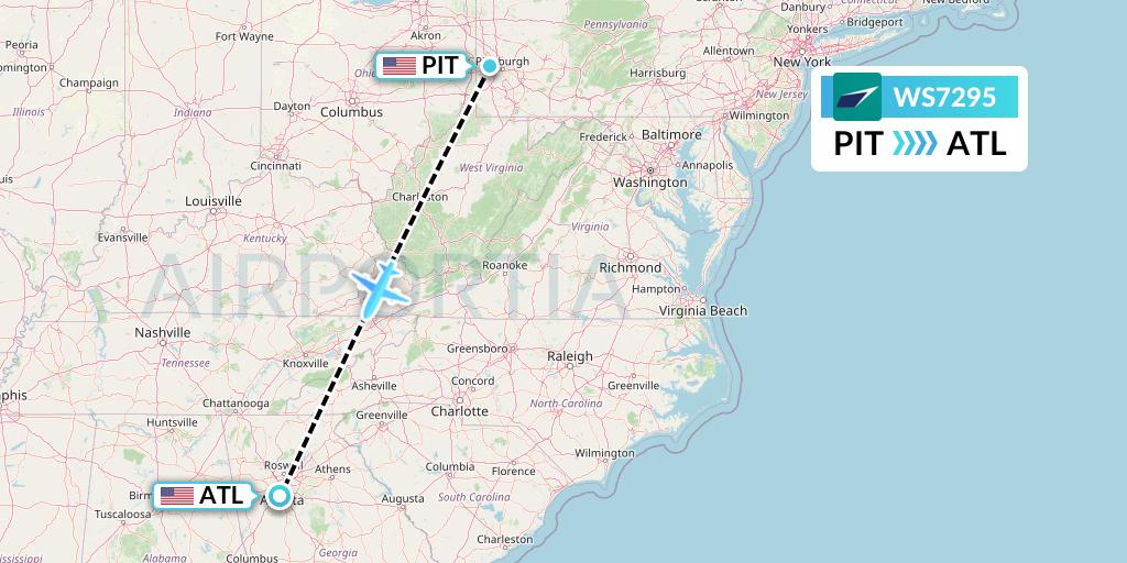 WS7295 WestJet Flight Map: Pittsburgh to Atlanta