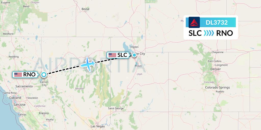 DL3732 Delta Air Lines Flight Map: Salt Lake City to Reno