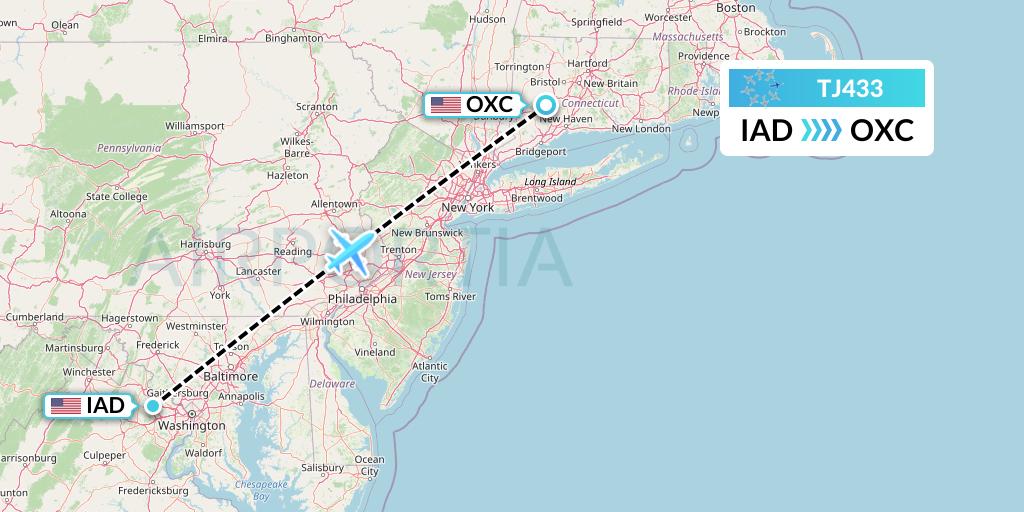 TJ433 Tradewind Aviation Flight Map: Washington to Oxford