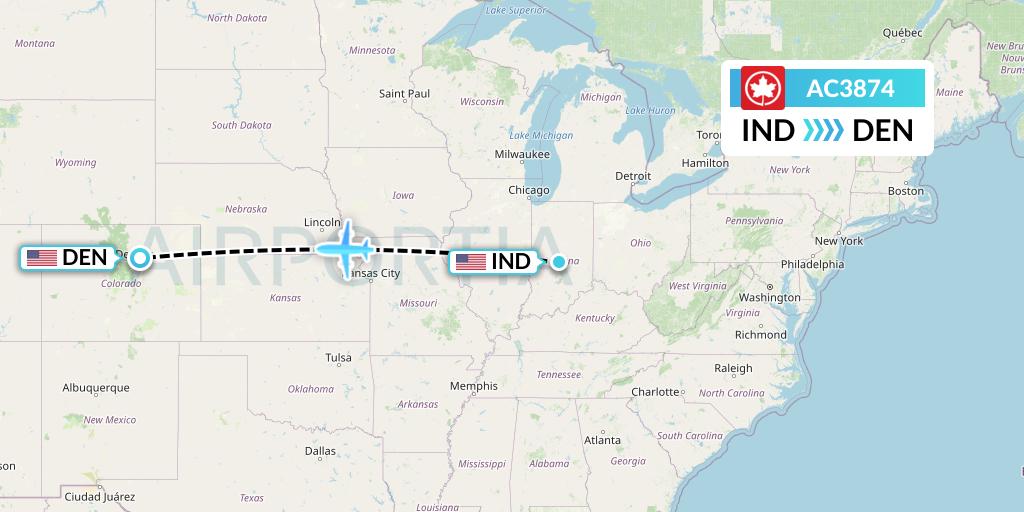 AC3874 Air Canada Flight Map: Indianapolis to Denver