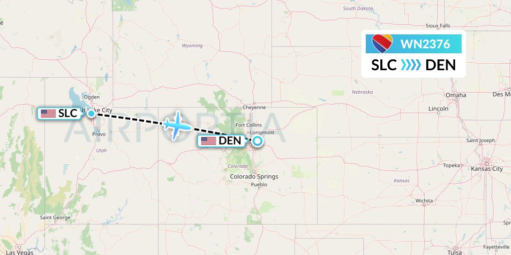 WN2376 Southwest Airlines Flight Map: Salt Lake City to Denver
