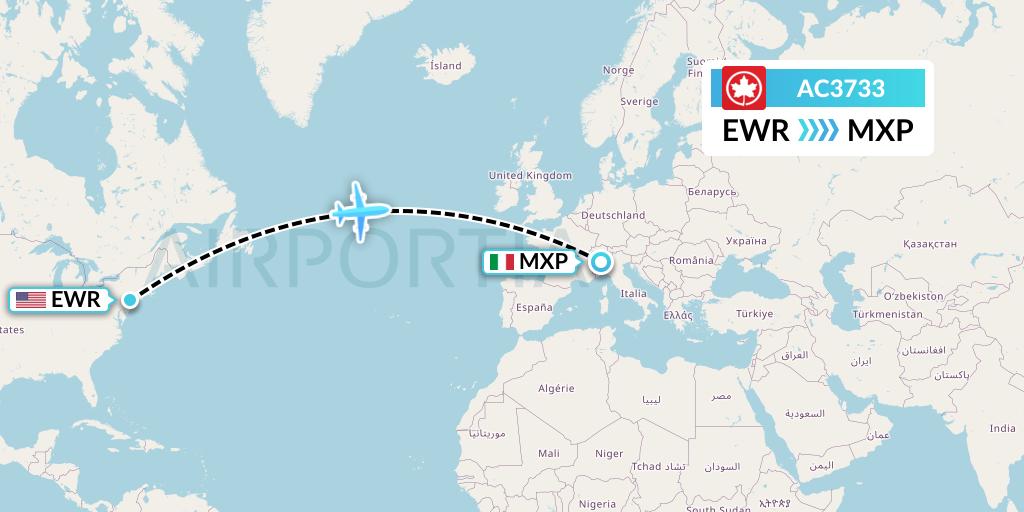 AC3733 Air Canada Flight Map: New York to Milan
