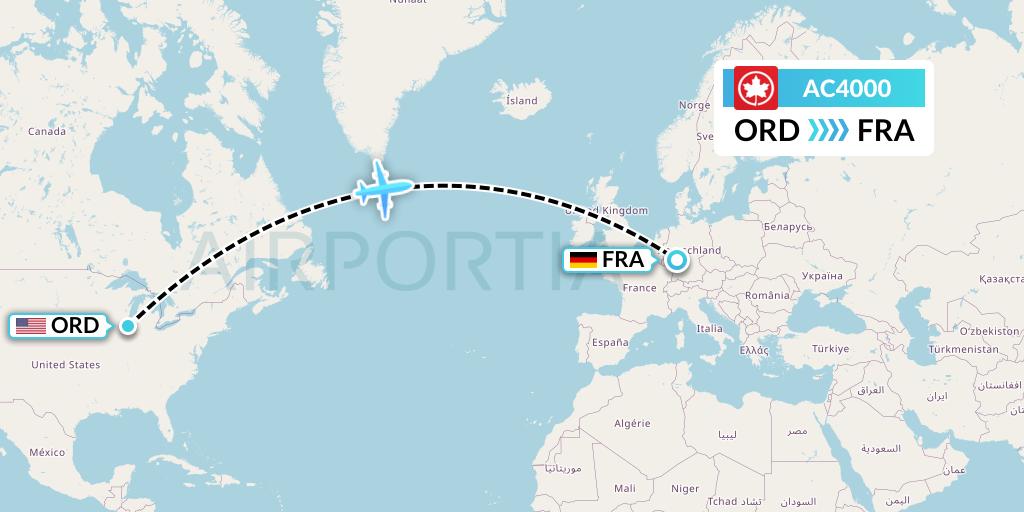 AC4000 Air Canada Flight Map: Chicago to Frankfurt