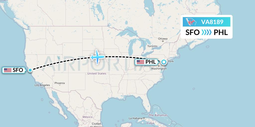 VA8189 Virgin Australia Flight Map: San Francisco to Philadelphia