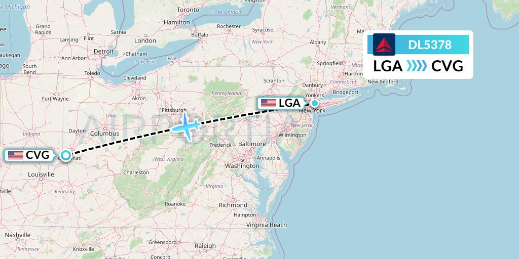 DL5378 Delta Air Lines Flight Map: New York to Cincinnati