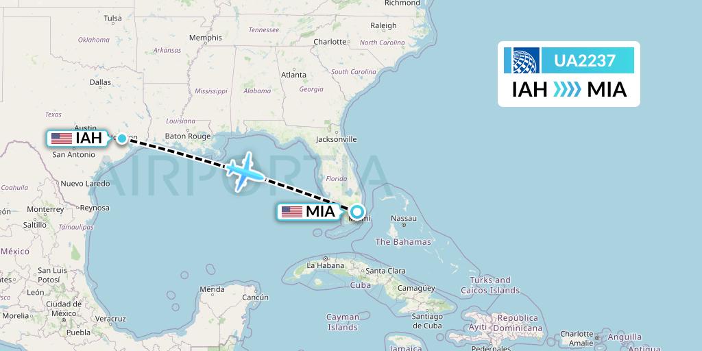 UA2237 United Airlines Flight Map: Houston to Miami