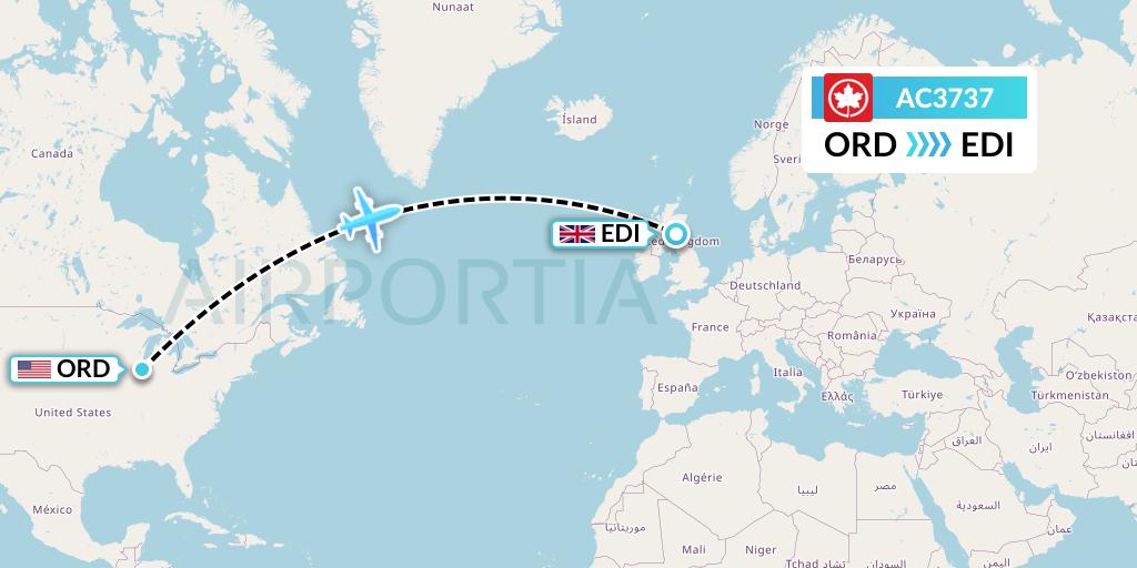 AC3737 Air Canada Flight Map: Chicago to Edinburgh