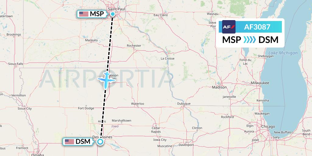 AF3087 Air France Flight Map: Minneapolis to Des Moines