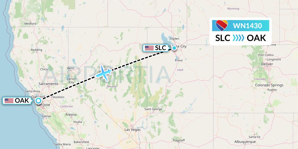 WN1430 Southwest Airlines Flight Map: Salt Lake City to Oakland