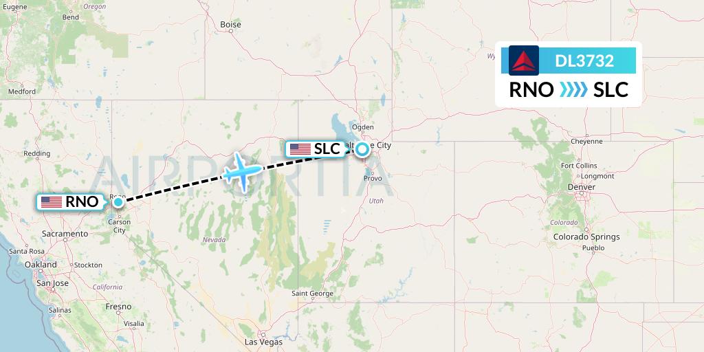 DL3732 Delta Air Lines Flight Map: Reno to Salt Lake City