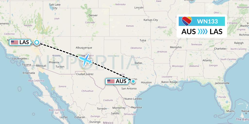 WN133 Southwest Airlines Flight Map: Austin to Las Vegas