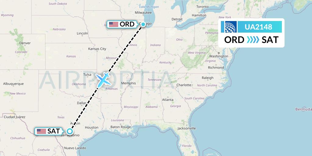 UA2148 United Airlines Flight Map: Chicago to San Antonio