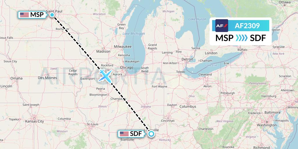 AF2309 Air France Flight Map: Minneapolis to Louisville
