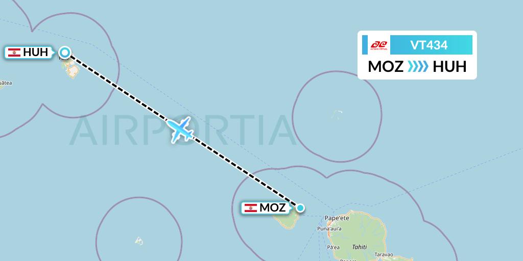 VT434 Air Tahiti Flight Map: Moorea to Huahine