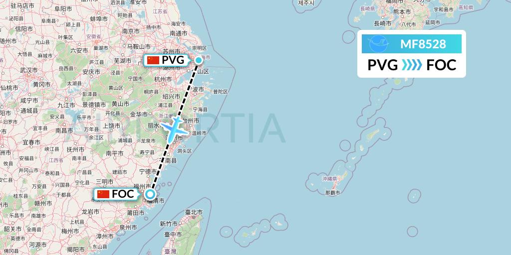 MF8528 Xiamen Airlines Flight Map: Shanghai to Fuzhou